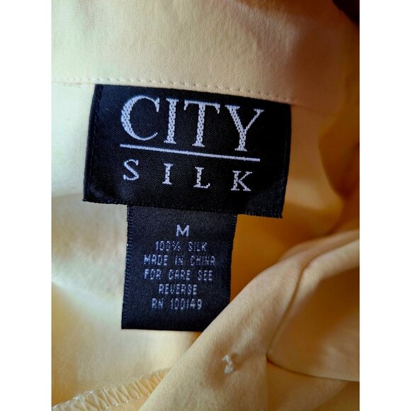 Vintage Silk Long-Sleeve Button-Up Shirt In Light Yellow Size M - Picture 9 of 11